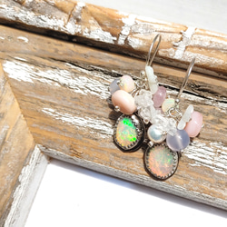 ❁Rainbow bouquet earrings All silver925❁宝石質エチオピアンオパール 1枚目の画像