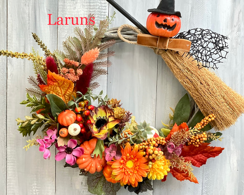 ハロウィンリース　特大　大きめ　大きい　インテリア　箒　ハンドメイド　ナチュラル ハロウィンリース特大大きめ大きいインテリア箒ハンドメイド