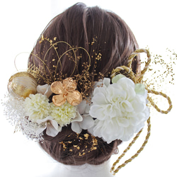 2090 ドライフラワー 成人式 卒業式 和装 結婚式 ウエディング 色打掛 袴 髪飾り 金箔　水引 1枚目の画像