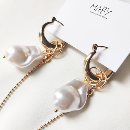 4way ゴールド ピアス アクセサリー フープ ボールチェーン バロック  