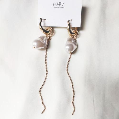 4way ゴールド ピアス アクセサリー フープ ボールチェーン バロック 
