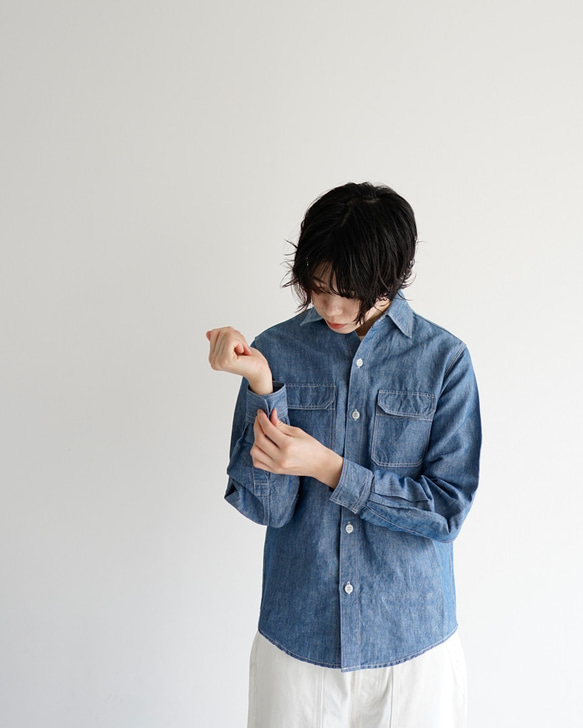 シャンブレーワークシャツ/chambray work shirt/size2 3枚目の画像