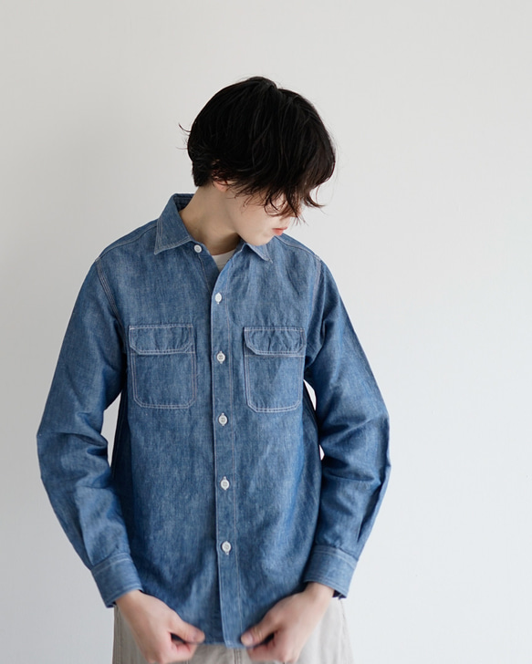 シャンブレーワークシャツ/chambray work shirt/size2 2枚目の画像