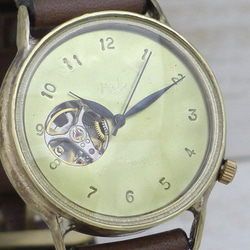 BAM064 36mm黃銅（黃銅）自動上鍊鏤空刻字錶盤【BAM064手工縫製皮帶】 第5張的照片