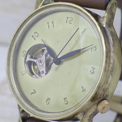 BAM064 36mm黃銅（黃銅）自動上鍊鏤空刻字錶盤【BAM064手工縫製皮帶】 第2張的照片
