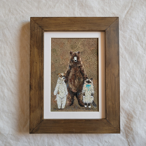 クマさんと犬さんと猫さん 額縁付き絵画 アンティーク風 絵画