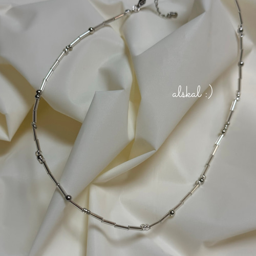 竹ビーズ シルバーネックレス ビーズネックレス 竹ビーズネックレス