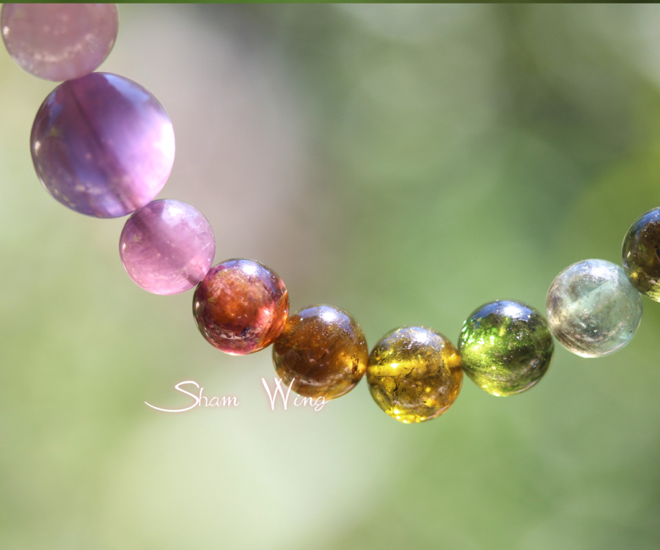 高品質パープルマイカ＆トルマリンブレスレット+:｡秋色.+:｡✿天然石