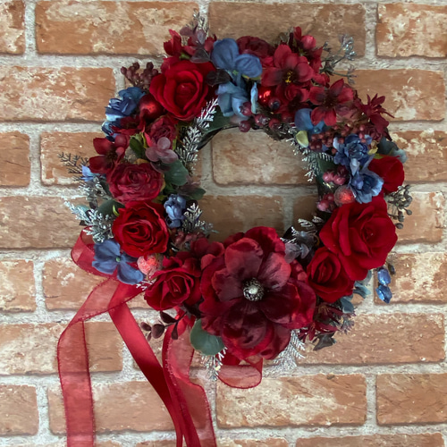 レッド&ブルーのクリスマスリース(リースBOX付き) リース atelier