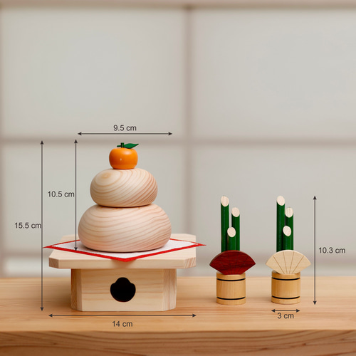 値下げ❢日本製の木製門松と鏡餅セット okazari_iy-kgm-02