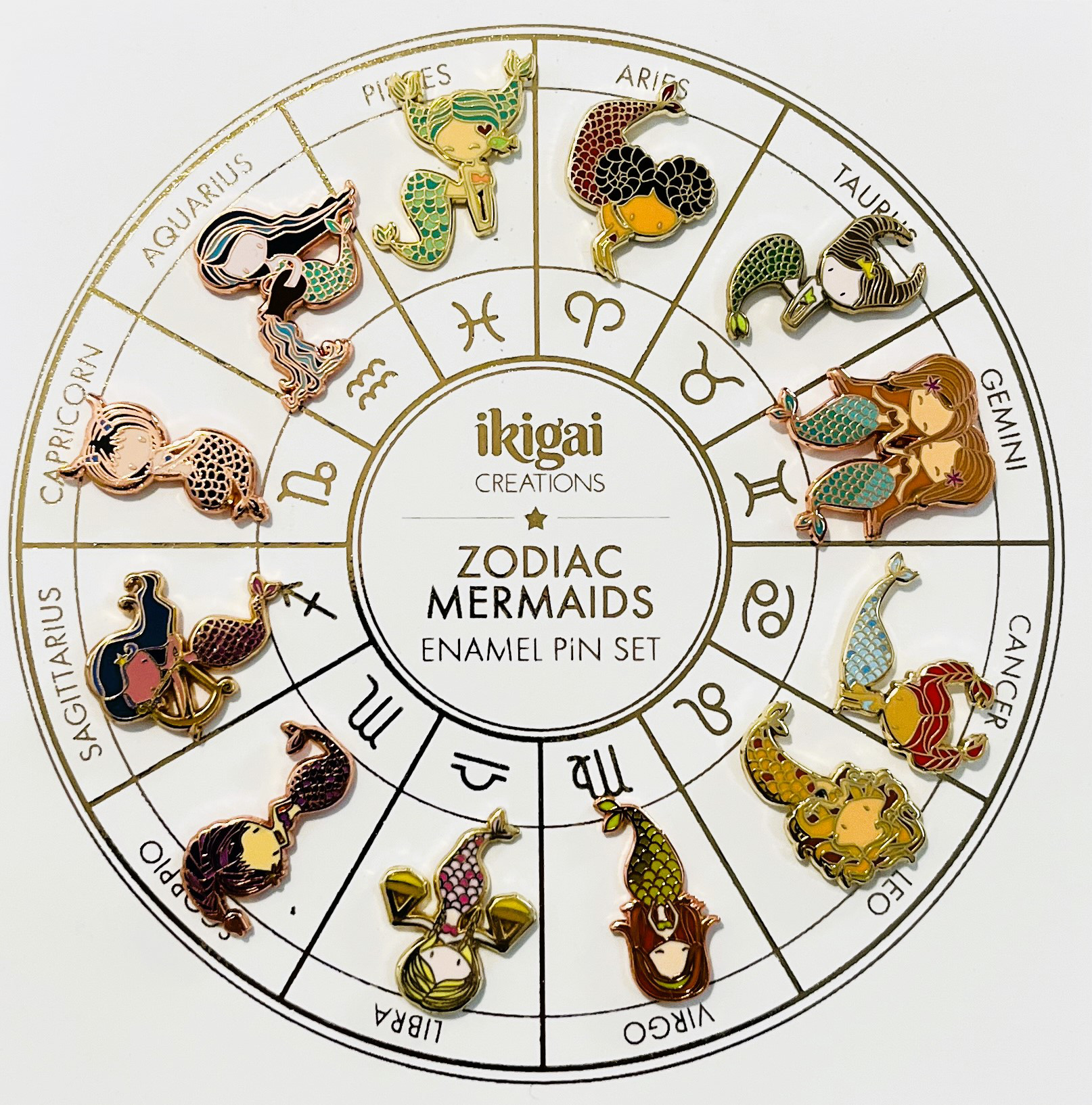 かわいいマーメイド　星座シリーズ ピンバッチ　12点セット　白