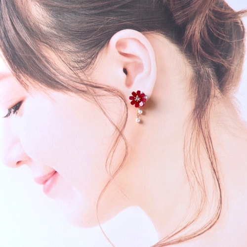 コスモスひと粒ピアス／イヤリング（選べる！コスモス3色） 花、ギフト