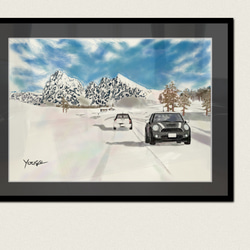 BMW MINI ミニクーパー アート絵画 ポスター ドロミティ　A4サイズ　額なし 2枚目の画像
