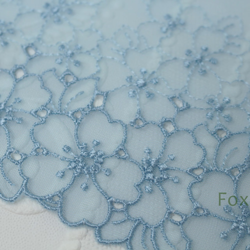 セール品】片山幅広チュール刺繍レース 3m 花 水色 (LFLA82WTHHKY 