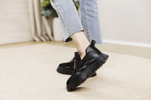 23 秋冬新款女式真皮鞋獨特鞋厚底淺口鞋 22 厘米-25.5 厘米 2 色 #806⭐免運費⭐ 第15張的照片