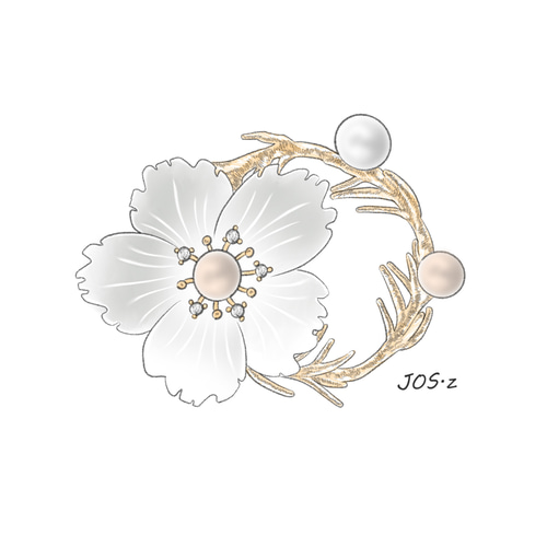 白蝶貝シェルフラワーと針雨葉のリースのブローチ パール 卒業式 入園
