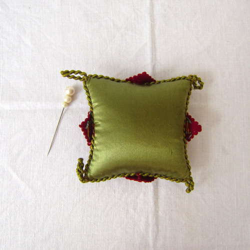 フランスアンティーク ハット ピン クッション 刺繍 シルク その他素材
