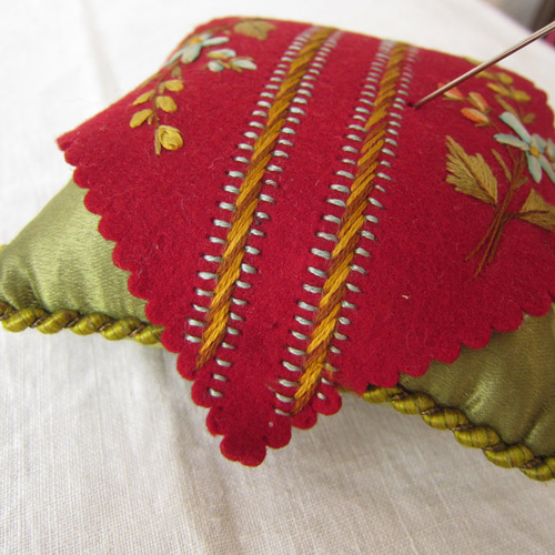 フランスアンティーク ハット ピン クッション 刺繍 シルク その他素材