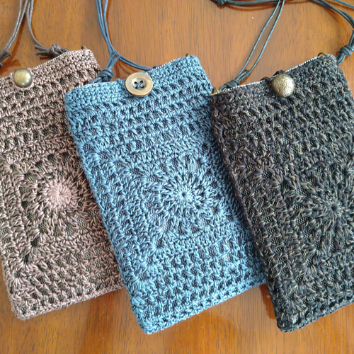 ビンテージ　レース編みポシェット レース編み・スマホポシェット（ブラック） ポシェット パール