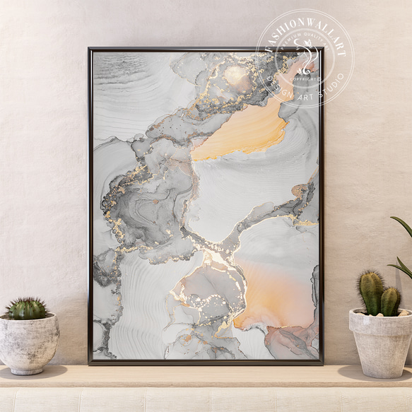 アートポスター 大理石風 グレー ゴールド マーブル モダンアート 抽象
