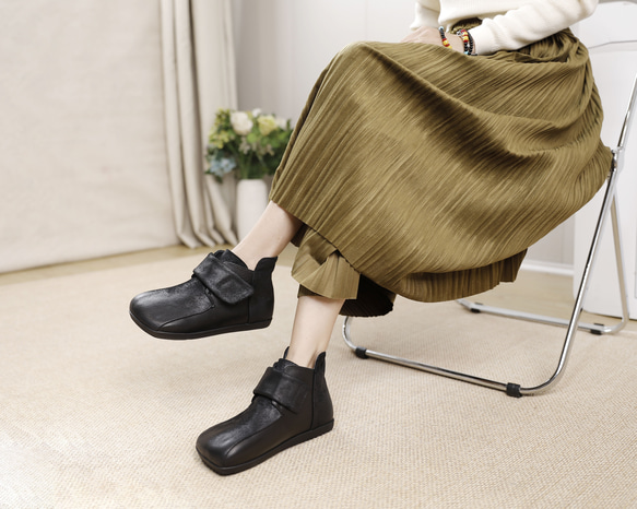 23 秋冬新款女式真皮鞋獨特鞋厚底高跟鞋短靴 22 厘米 ~ 25.5 厘米 #810 黑色 ⭐ 免費送貨 ⭐ 第7張的照片