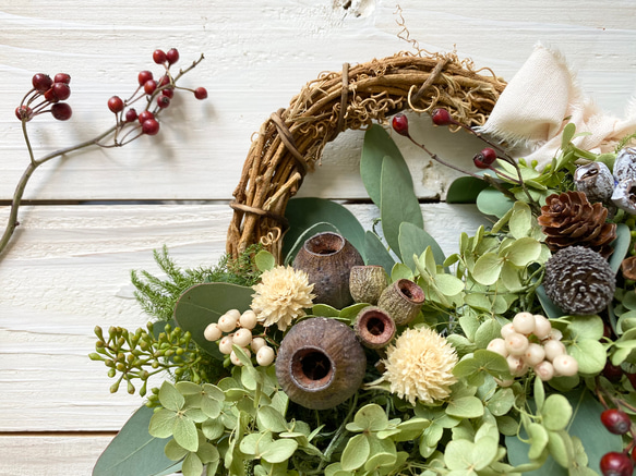 木の実たちとアナベルの秋のハーフリース 6枚目の画像