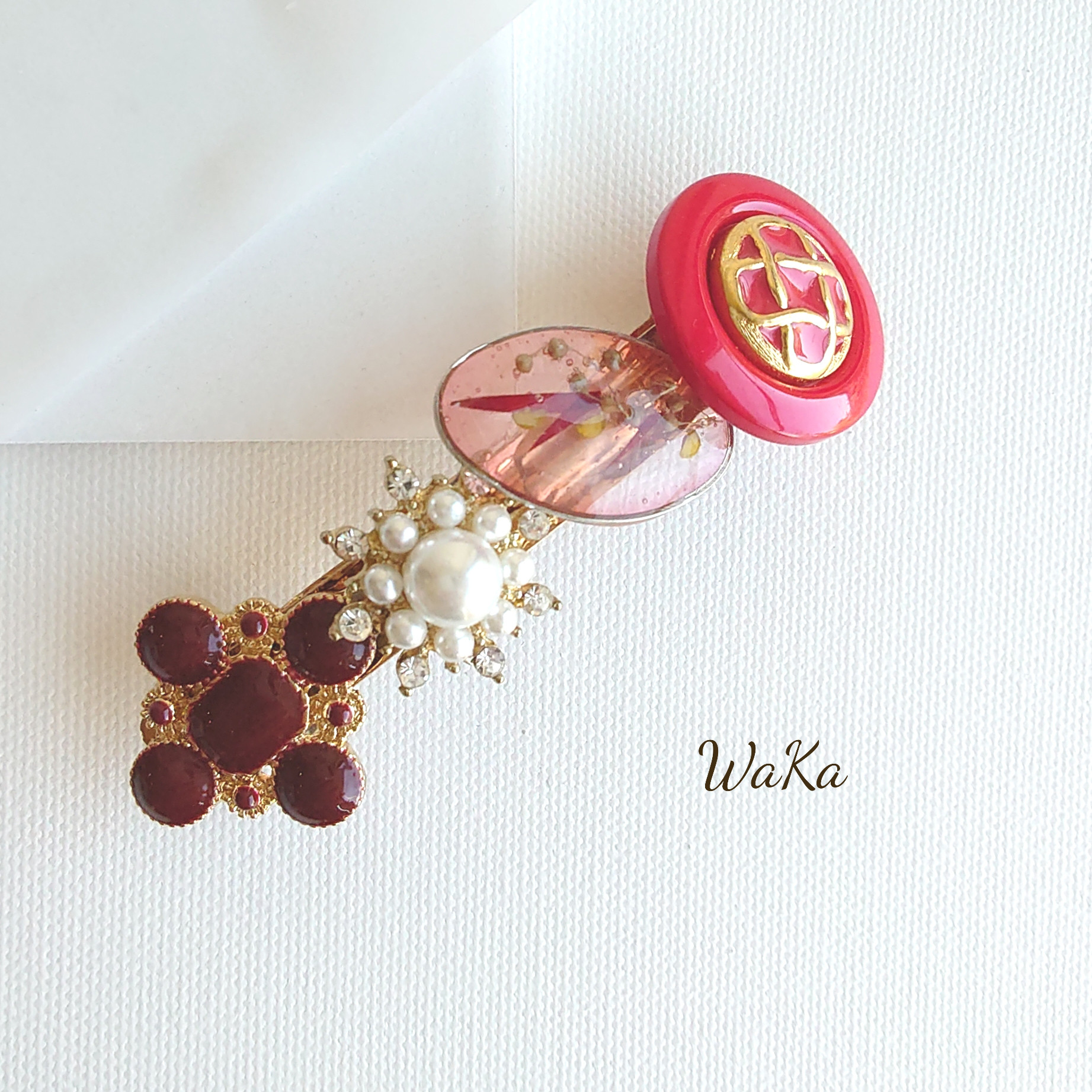 バレッタ】赤 の差し色 ヘアメイク バレッタ (ヘアアクセサリー