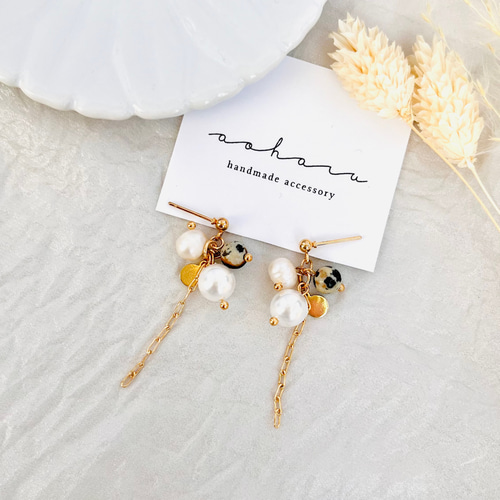 ✡『チェーンピアス』ビーズ×デザインチェーン （Mini】ビーズ  