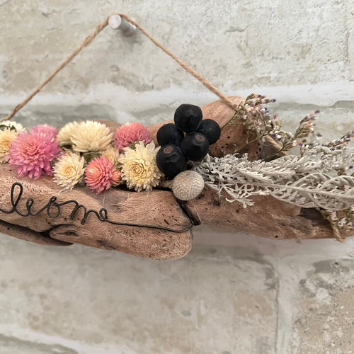 ウェルカムボード 流木 ドライフラワー No.3 その他インテリア雑貨