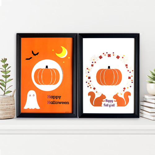 ハロウィンと秋を楽しむ！仕掛けポスター 2枚セット イラスト gocco