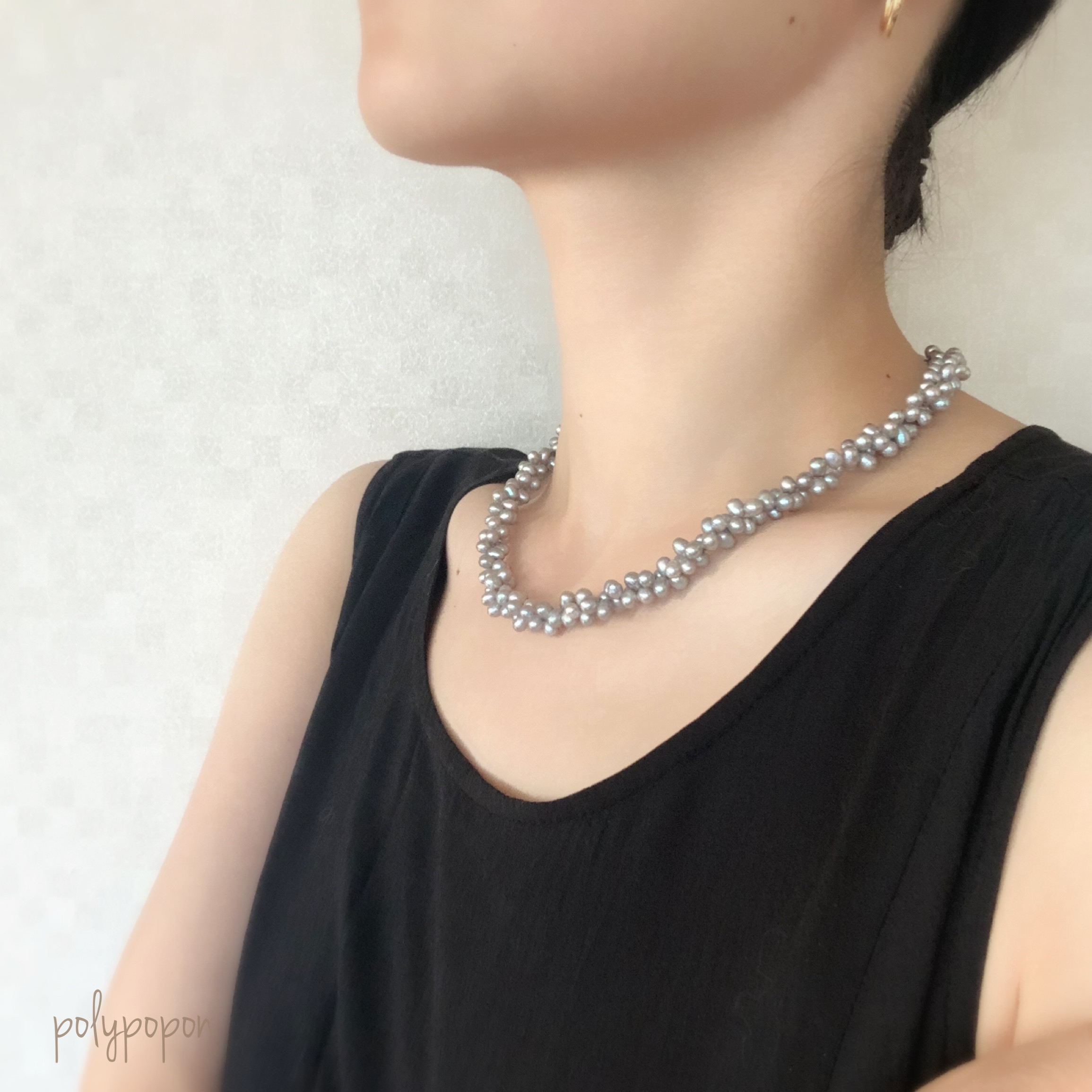 ［1点もの］シルバーグレー淡水パールの2連ネックレス