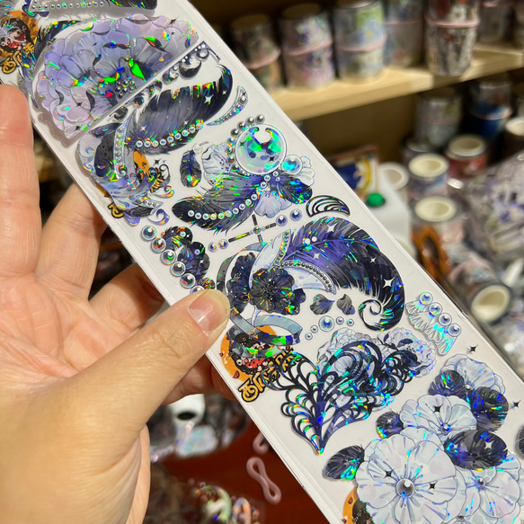 海外PETテープ 切り売り 夜羽千重 蝶 花 海外マステ コラージュ 貝殻光