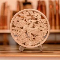 龍鳳呈祥 21cm アンティーク調（龍・鳳凰) 参次元彫刻 その他置物 月