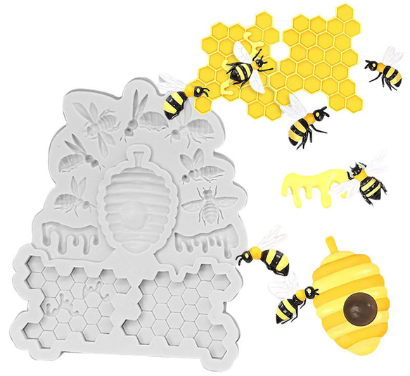 シリコンモールド 蜂 1個 蜂の巣 ミツバチ ハチ みつばち 蜂ハニカム 成型 抜き型 レジン 石膏 石鹸 2枚目の画像