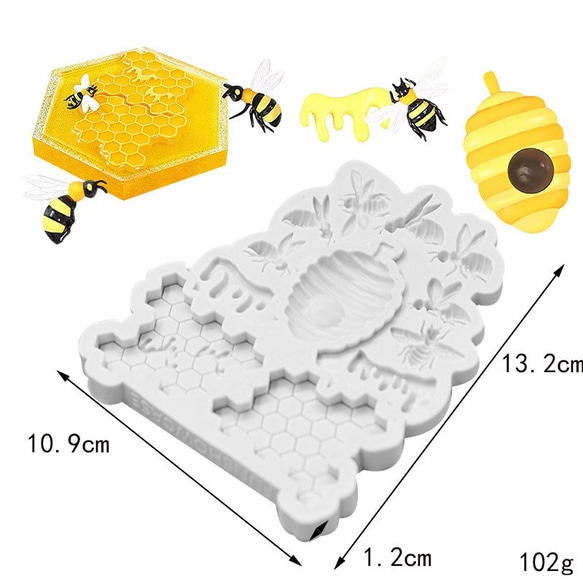 シリコンモールド 蜂 1個 蜂の巣 ミツバチ ハチ みつばち 蜂ハニカム 成型 抜き型 レジン 石膏 石鹸 1枚目の画像