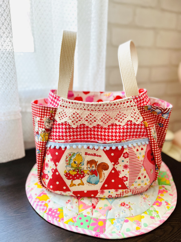 メリーボンボンパッチワークトートバッグ