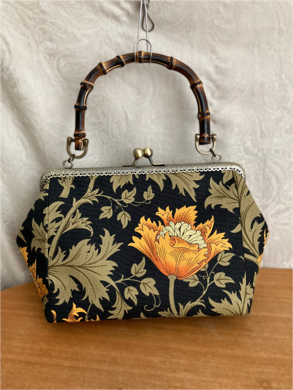 送料込み ウィリアムモリス アネモネ バンブー がま口 バッグ