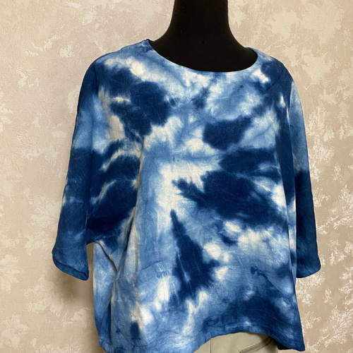 藍絞り染めトップス(強さと優しさの3) - Tシャツ/カットソー(七分/長袖)