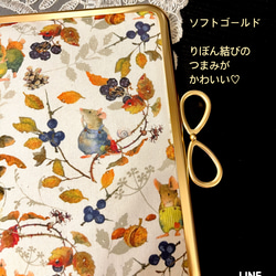 ドイツ輸入生地acufactum＊がま口ブックカバー＊ほぼ日手帳カバーにもオススメ＊木の実とマウス＊りぼん結び 8枚目の画像