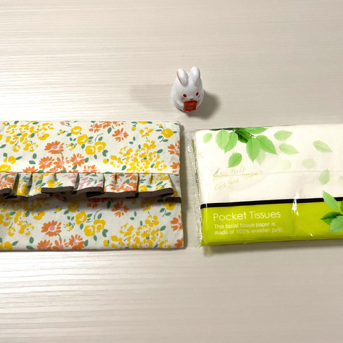 フリル付きポケットティッシュケース 花柄 オレンジ イエロー その他