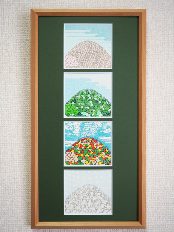 里山の四季　手刷りシルクスクリーン版画　額装品 1枚目の画像