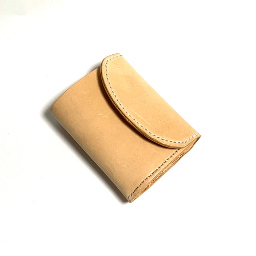 三つ折り財布、コンパクトサイズ、本革、手縫い品 三つ折り財布