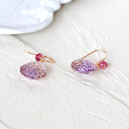 maumaumau♡ カービングピアス♡ K18 Pink Gold/アメトリンハニカムカットXマラヤガーネット