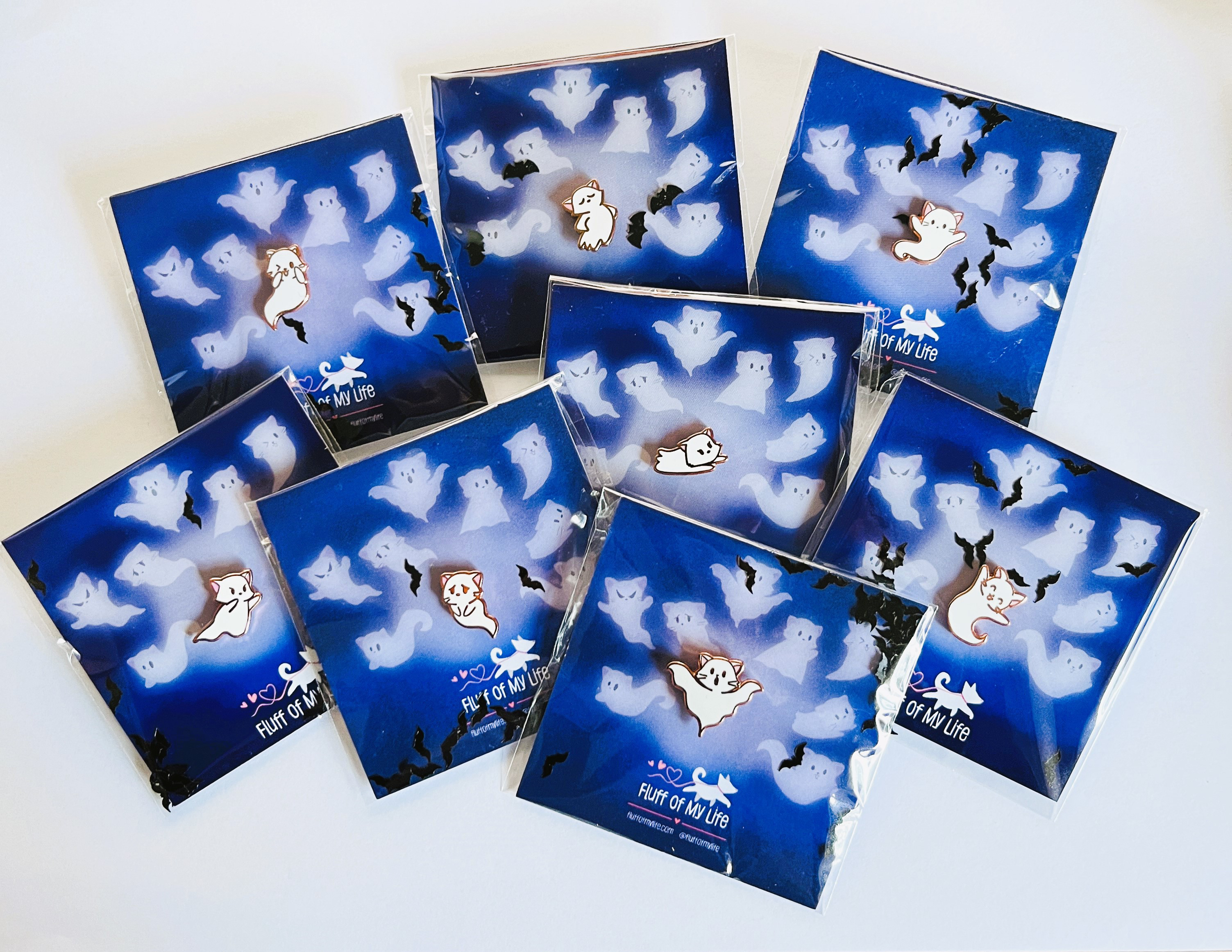 【ハロウィン】かわいいネコ　ゴーストピンバッチ８点セット 6,882円