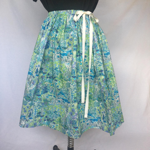 新作✴︎リバティ 大人の素敵リボンスカート アリスズガーデン ブルー  