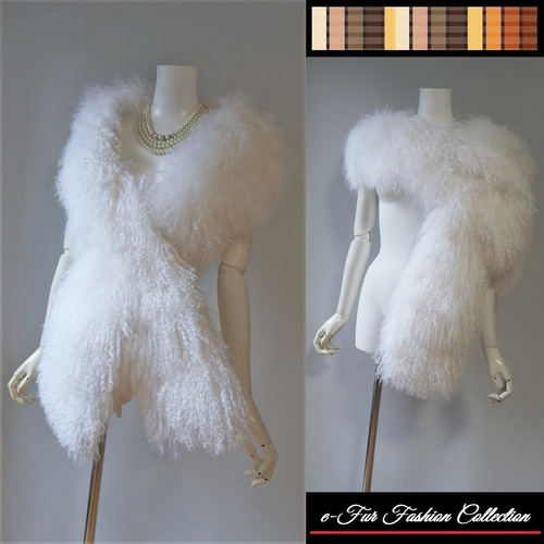 優雅な存在感ホワイトチベットラムファーポケット付毛皮ロングマフラー