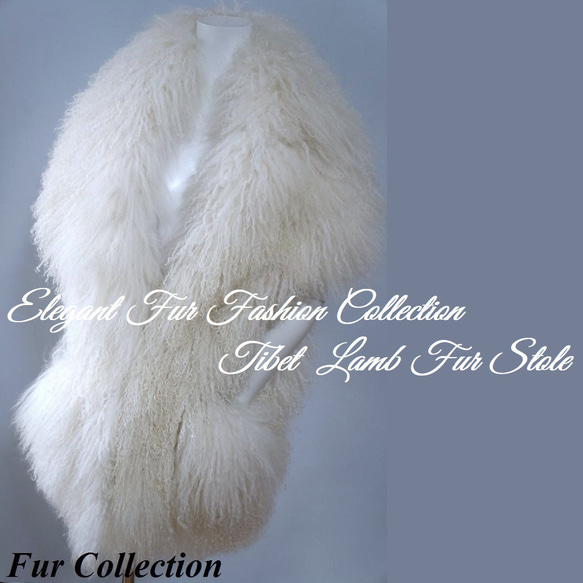 優雅な存在感ホワイトチベットラムファーポケット付毛皮ロングマフラーファーストール 6枚目の画像