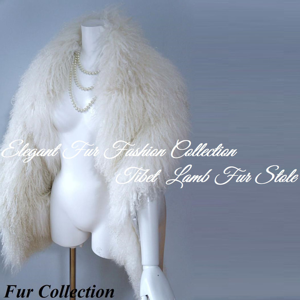 優雅な存在感ホワイトチベットラムファーポケット付毛皮ロングマフラーファーストール 10枚目の画像