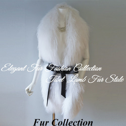 優雅な存在感ホワイトチベットラムファーポケット付毛皮ロングマフラーファーストール 4枚目の画像