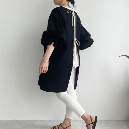 コットンリネンの割烹着(black) エプロン MELUMO 通販 16463474